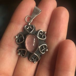 Vintage Taxco sterling Silver Pendant with purple Glass